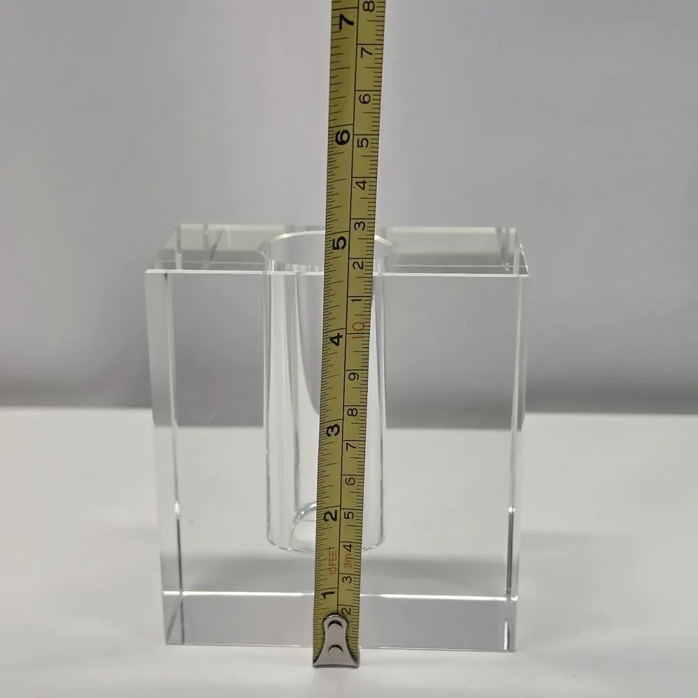 Vintage MCM Tizo Design Bud Vase Crystal Rectangular Minimalist Heavy Glass Art